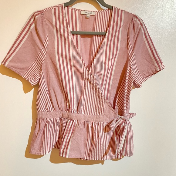 Madewell Red Stripe Wrap Top M - Picture 2 of 7